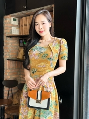 Đầm maxi form dài, cổ xếp cách điệu, xếp ly eo -GR0309