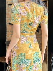 Đầm maxi form dài, cổ xếp cách điệu, xếp ly eo -GR0309