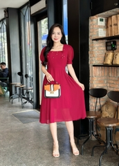 Đầm xòe đính hoa đính ngọc, cổ vuông, tay phồng - GR0308