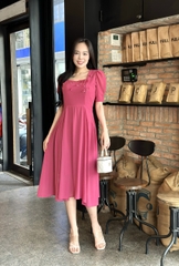 Đầm xòe đính hoa đính ngọc, cổ vuông, tay phồng - GR0308