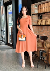 Đầm xòe đính hoa đính ngọc, cổ vuông, tay phồng - GR0308