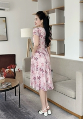 Đầm xòe hoa nhí xếp ngực đính nút, tay búp sen, có túi - GR0310