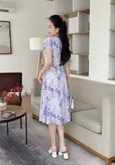 Đầm xòe hoa nhí xếp ngực đính nút, tay búp sen, có túi - GR0310