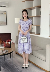 Đầm xòe hoa nhí xếp ngực đính nút, tay búp sen, có túi - GR0310