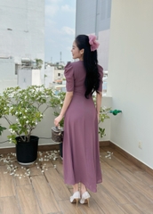 Đầm maxi form dài xếp ly 2 bên ngực, kèm phụ kiện nơ rời, tay phồng - GR0313