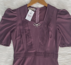 Đầm maxi form dài xếp ly 2 bên ngực, kèm phụ kiện nơ rời, tay phồng - GR0313