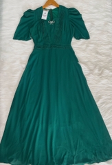 Đầm maxi form dài xếp ly 2 bên ngực, kèm phụ kiện nơ rời, tay phồng - GR0313