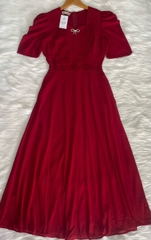 Đầm maxi form dài xếp ly 2 bên ngực, kèm phụ kiện nơ rời, tay phồng - GR0313