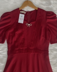 Đầm maxi form dài xếp ly 2 bên ngực, kèm phụ kiện nơ rời, tay phồng - GR0313