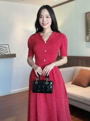 Đầm xòe cổ bẻ, đính nút, tay phồng, có túi - GR0315