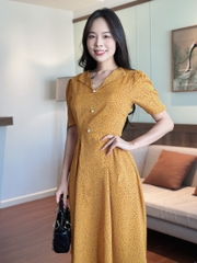 Đầm xòe cổ bẻ, đính nút, tay phồng, có túi - GR0315