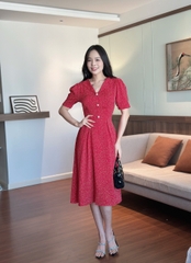Đầm xòe cổ bẻ, đính nút, tay phồng, có túi - GR0315