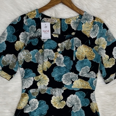 Đầm maxi form dài họa tiết, đính nút, phối ren, tay phồng - GR0317