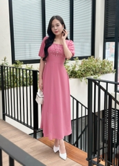 Đầm maxi form dài, cổ vuông đính ngọc, tay lồng đèn - GR0318