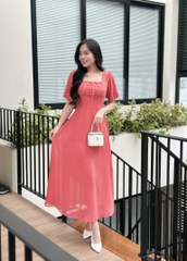 Đầm maxi form dài, cổ vuông đính ngọc, tay lồng đèn - GR0318