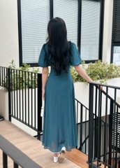 Đầm maxi form dài, cổ vuông đính ngọc, tay lồng đèn - GR0318