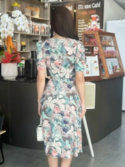 Đầm xòe họa tiết hoa bướm, tay hơi phồng, có túi - GR0320