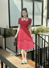 Đầm xòe tapta cổ vuông phối dây đính ngọc, tay phồng - GR0321