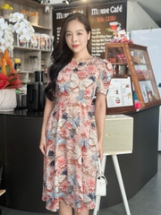 Đầm xòe họa tiết hoa bướm, tay hơi phồng, có túi - GR0320