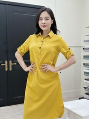 Đầm suông cổ sơ mi, tay lở đính nút, xẻ tà vạt bầu, có túi - GR0324