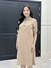 Đầm suông cổ sơ mi, tay lở đính nút, xẻ tà vạt bầu, có túi - GR0324