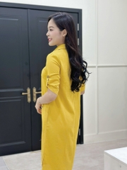 Đầm suông cổ sơ mi, tay lở đính nút, xẻ tà vạt bầu, có túi - GR0324