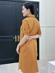 Đầm suông cổ sơ mi, tay lở đính nút, xẻ tà vạt bầu, có túi - GR0324