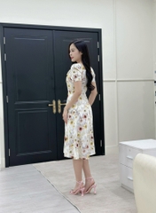 Đầm xòe hoa cổ vuông xếp ngực đính hoa, tay phồng, có túi - GR0325