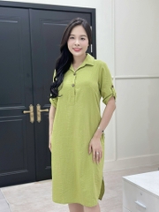 Đầm suông cổ sơ mi, tay lở đính nút, xẻ tà vạt bầu, có túi - GR0324
