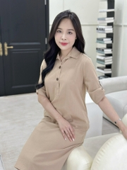 Đầm suông cổ sơ mi, tay lở đính nút, xẻ tà vạt bầu, có túi - GR0324