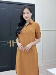 Đầm suông cổ sơ mi, tay lở đính nút, xẻ tà vạt bầu, có túi - GR0324