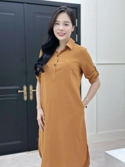 Đầm suông cổ sơ mi, tay lở đính nút, xẻ tà vạt bầu, có túi - GR0324