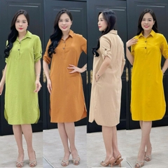Đầm suông cổ sơ mi, tay lở đính nút, xẻ tà vạt bầu, có túi - GR0324