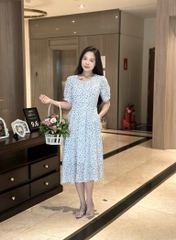 Đầm xòe họa tiết hoa voan hàn, tay phồng, có túi - GR0328