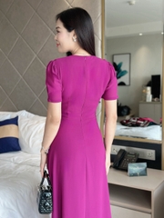 Đầm maxi form dài cổ vuông, đính khoen eo, tay phồng - GR0327