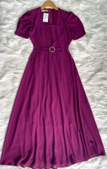 Đầm maxi form dài cổ vuông, đính khoen eo, tay phồng - GR0327