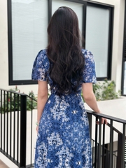 Đầm xòe họa tiết hoa, cổ vuông, bèo tầng, tay loe - GR0332