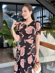 Set bộ họa tiết, quần giả váy lưng nửa thun, có túi - GR0334