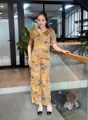 Đồ bộ trung niên tặng mẹ, áo đính nút, tay phồng, quần bo chun có túi - GR0336