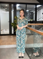 Đồ bộ trung niên tặng mẹ, áo đính nút, tay phồng, quần bo chun có túi - GR0336
