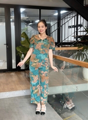 Đồ bộ trung niên tặng mẹ, áo đính nút, tay phồng, quần bo chun có túi - GR0336