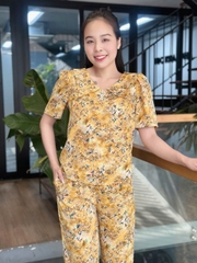 Đồ bộ trung niên tặng mẹ, áo đính nút, tay phồng, quần bo chun có túi - GR0336