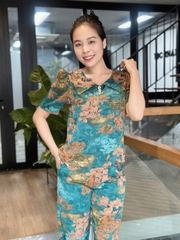 Đồ bộ trung niên tặng mẹ, áo đính nút, tay phồng, quần bo chun có túi - GR0336