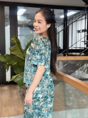 Đồ bộ trung niên tặng mẹ, áo đính nút, tay phồng, quần bo chun có túi - GR0336