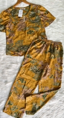 Đồ bộ trung niên tặng mẹ, áo đính nút, tay phồng, quần bo chun có túi - GR0336