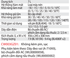 Máy làm mát và ấm dùng pin CW003GZ01 7L  40Vmax / 18V / AC ( Không kèm pin, sạc )