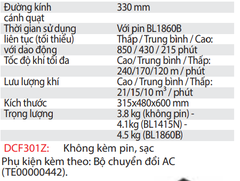 Quạt Dùng Pin Và Điện DCF301 330mm 18V/14.4V/ AC ( Không bao gồm pin, sạc )
