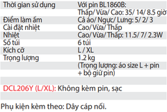 Áo Khoác Làm Ấm Dùng Pin DCJ206Y (L/XL) 18V 14.4V ( Không bao gồm pin , sạc )