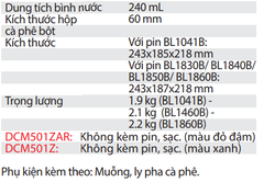 Máy Pha Cà Phê Dùng Pin DCM501ZAR/DCM501Z 18V 14.4V 12Vmax ( Không bao gồm pin, sạc )