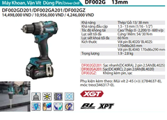 Máy Khoan Vặn Vít Dùng Pin DF002GA201/DF002GD201/DF002GZ (40Vmax)